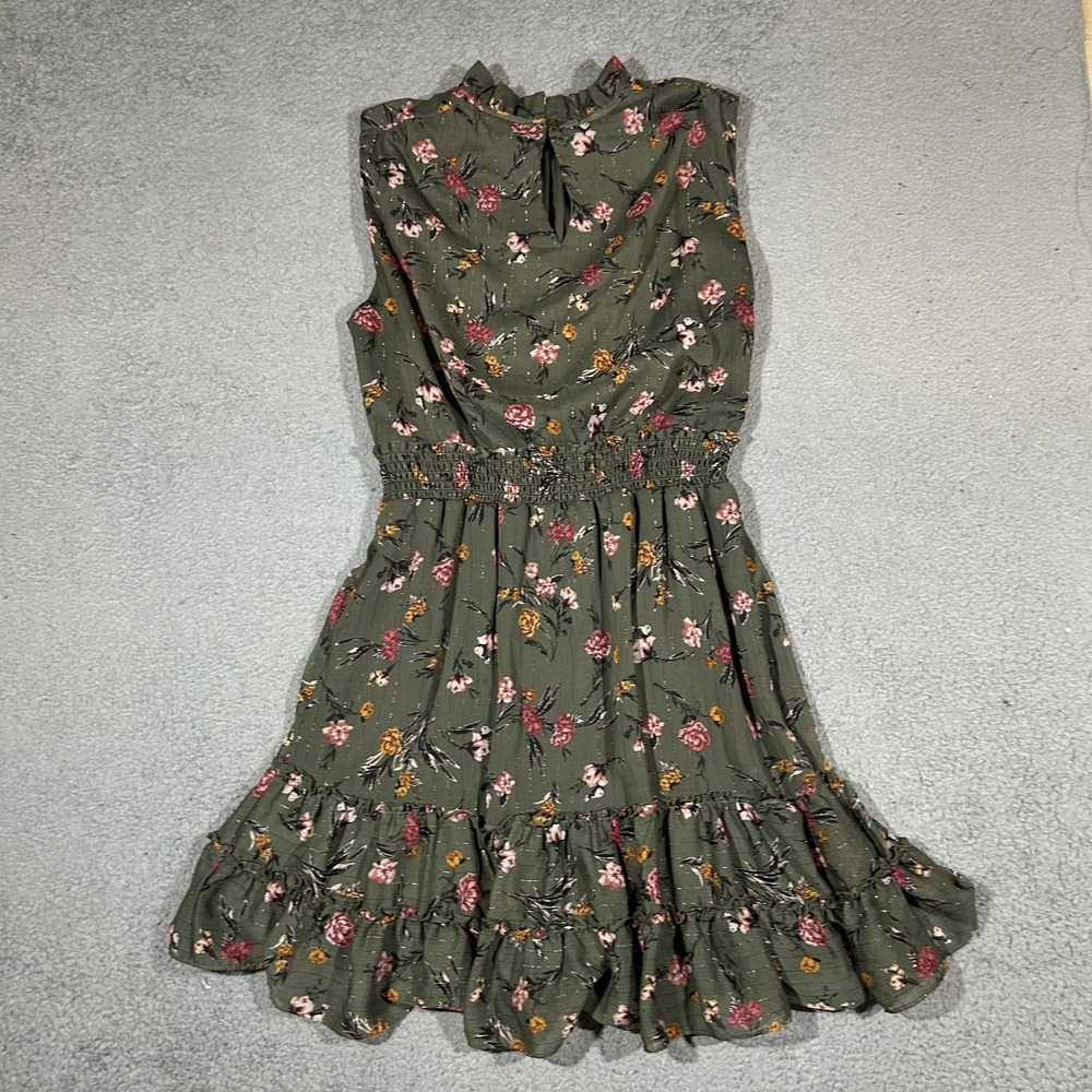 Drew Womens XS Green Floral Chiffon Dress Smocked Ruffle Lined #3492